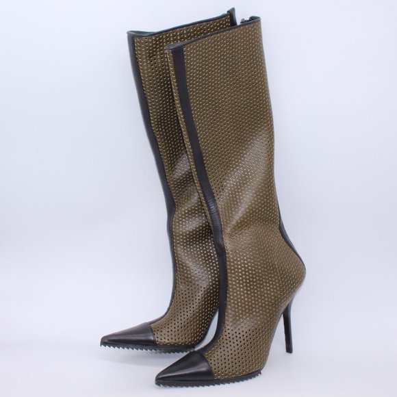 Michael Kors Perforated Leather Abigail Runway Boots Brown/Black Size 40 New - Picture 2 of 13